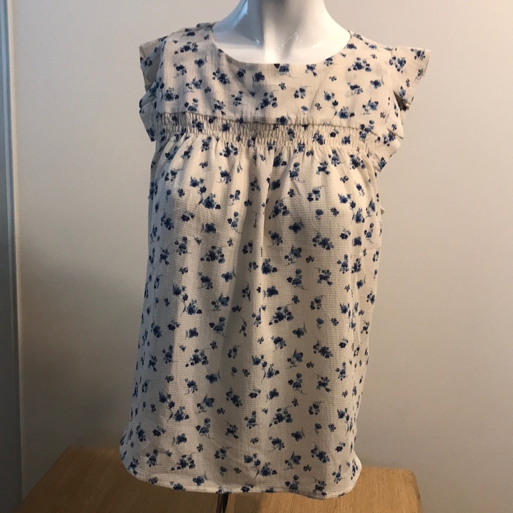Monteau Girls Cream Floral Smocked Tank Top